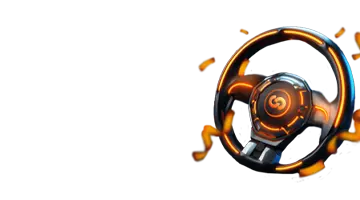 Изображение высокотехнологичного руля, представляющее пятничный бонус в Казино AUF с динамичной гоночной темой.